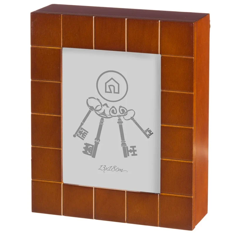 Cassetta Armadietto Portachiavi con Cornice Portafoto 6 Ganci Porta Chiavi Brown