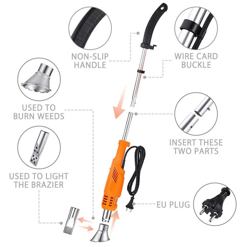 Bruciatore Erba Elettrico 2000W 230V Diserbante Termico Per Erbacce 60/650 Gradi