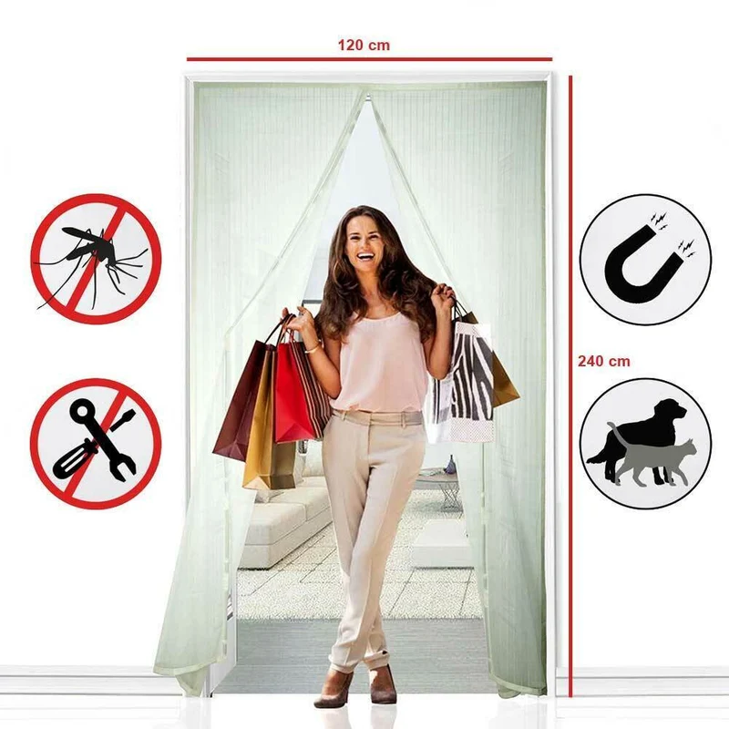 Zanzariera Magnetica 120x240 cm Bianca Universale 18 Magneti Tenda Magic Mesh