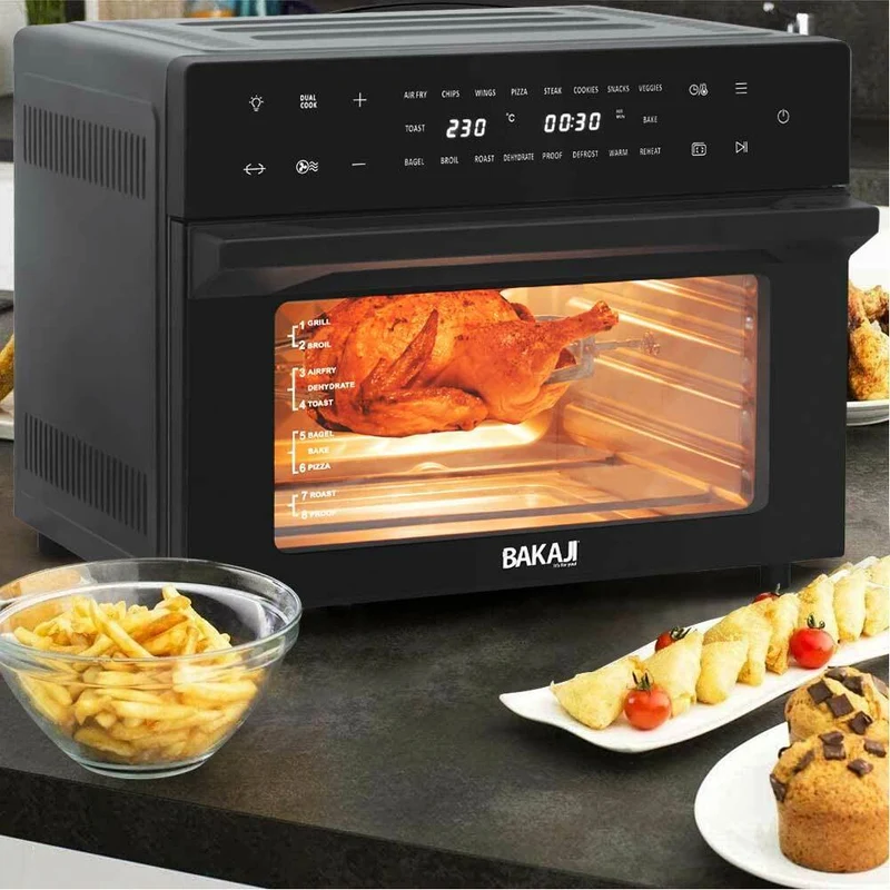 Forno Friggitrice Ad Aria Calda 30Lt Digitale 1800W Frigge Cuoce Senza Olio Nero