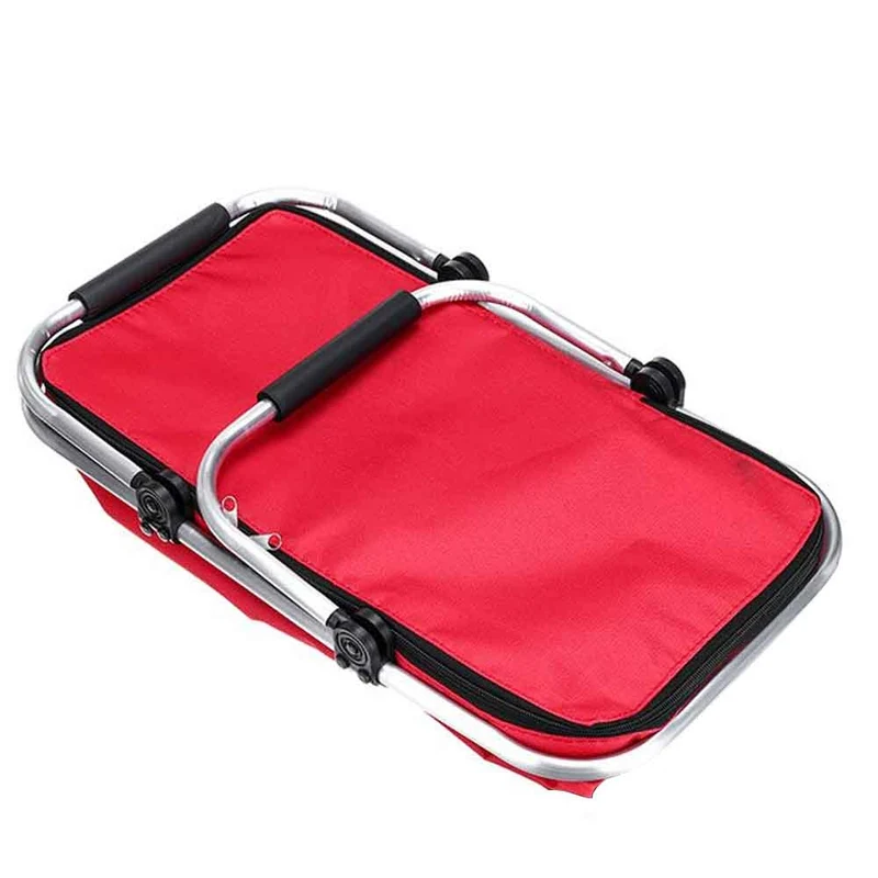 Borsa Termica Frigo 25Lt Pieghevole Manici Metallo Tessuto Rosso 48x28x24 Mare