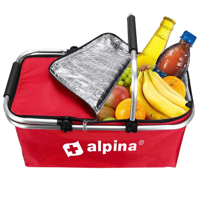 Borsa Termica Frigo 25Lt Pieghevole Manici Metallo Tessuto Rosso 48x28x24 Mare