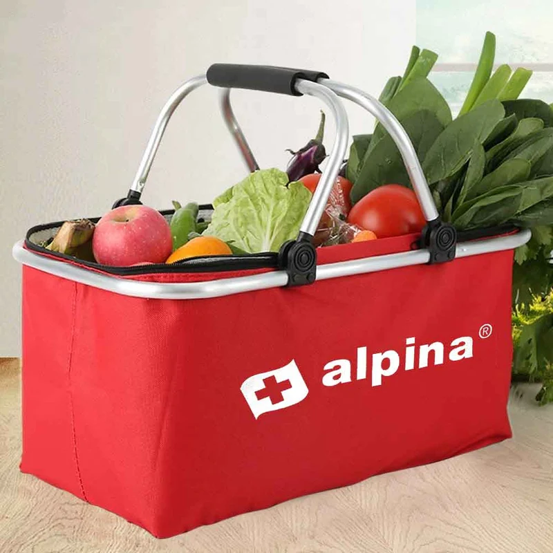 Borsa Termica Frigo 25Lt Pieghevole Manici Metallo Tessuto Rosso 48x28x24 Mare