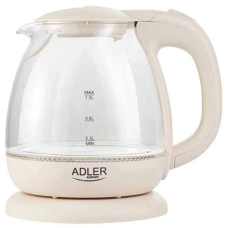 Bollitore Elettrico Caraffa in Vetro 1 Litro 1100W Acqua Calda Cordless Beige