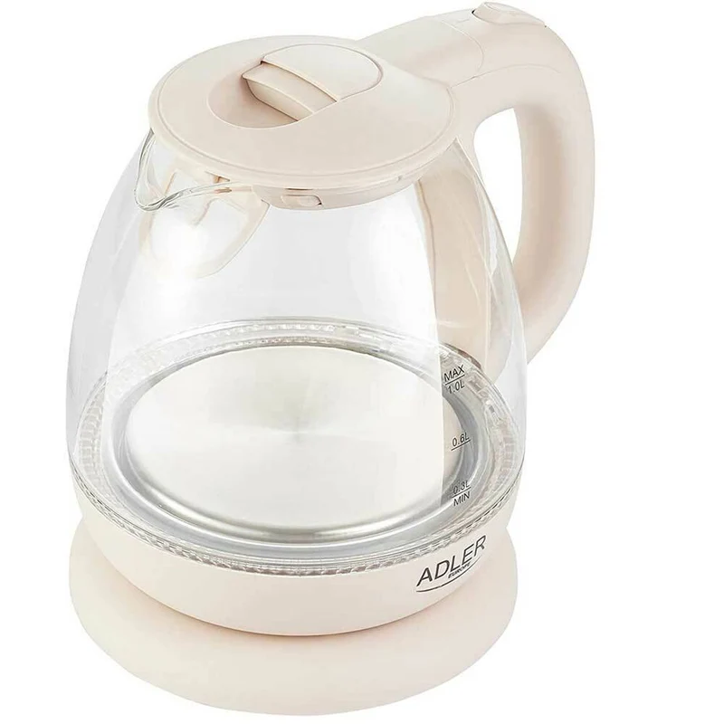 Bollitore Elettrico Caraffa in Vetro 1 Litro 1100W Acqua Calda Cordless Beige