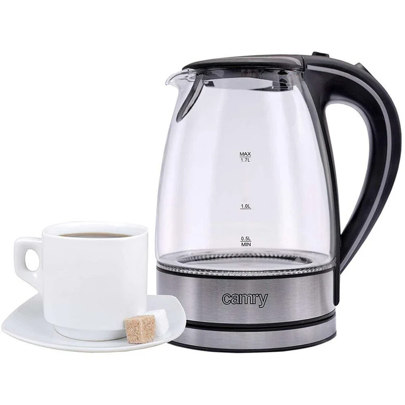 Bollitore Elettrico in Vetro 1,7Lt 2000W Acqua Calda Cordless con Luce LED Blu