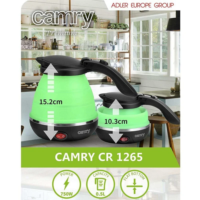 Bollitore Elettrico Pieghevole 0,5L 750W Acqua Calda da Viaggio Portatile Camry