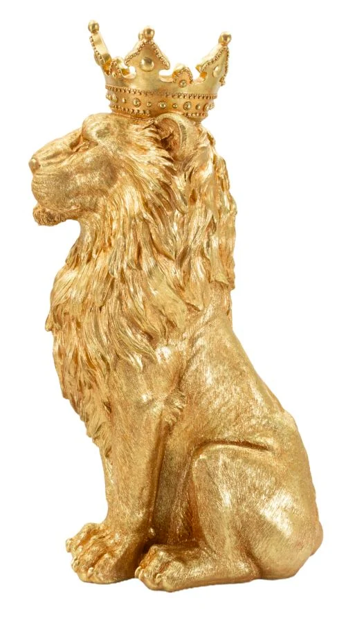 Decorazione Re Leone Shant 30x42x74 cm in Resina Oro