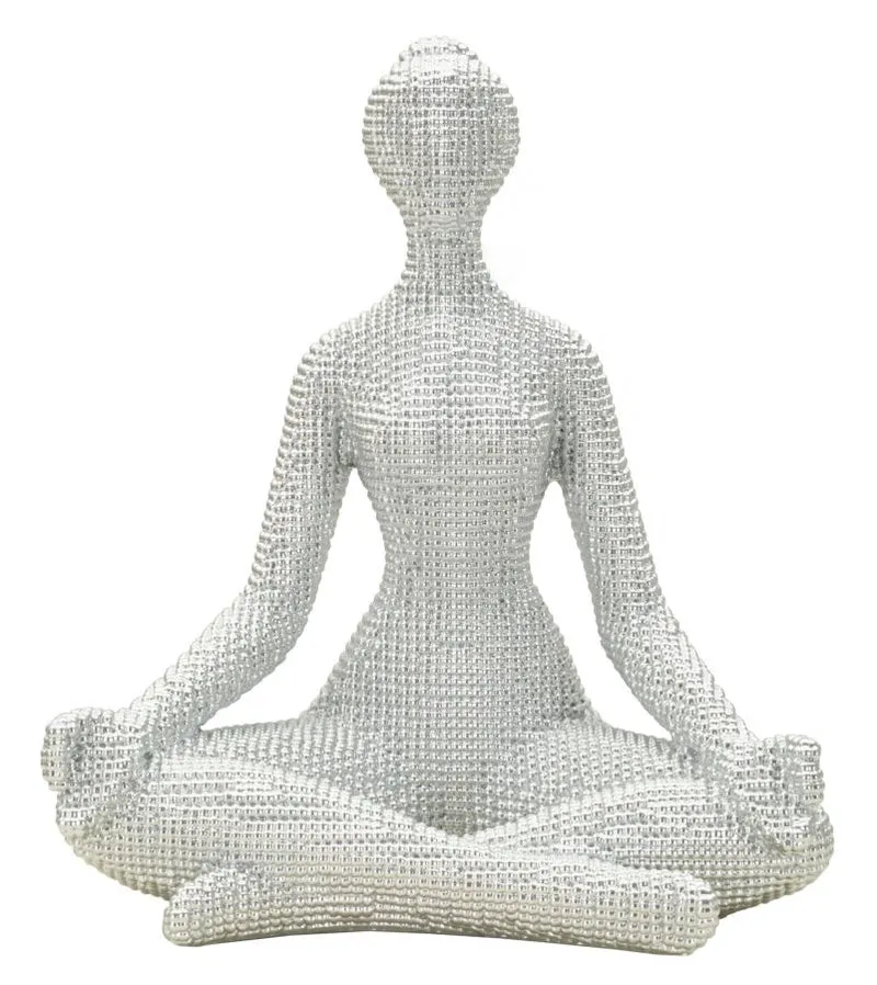Decorazione Donnina Yoga Silver 20,5x15,5x23 cm in Resina Bianco