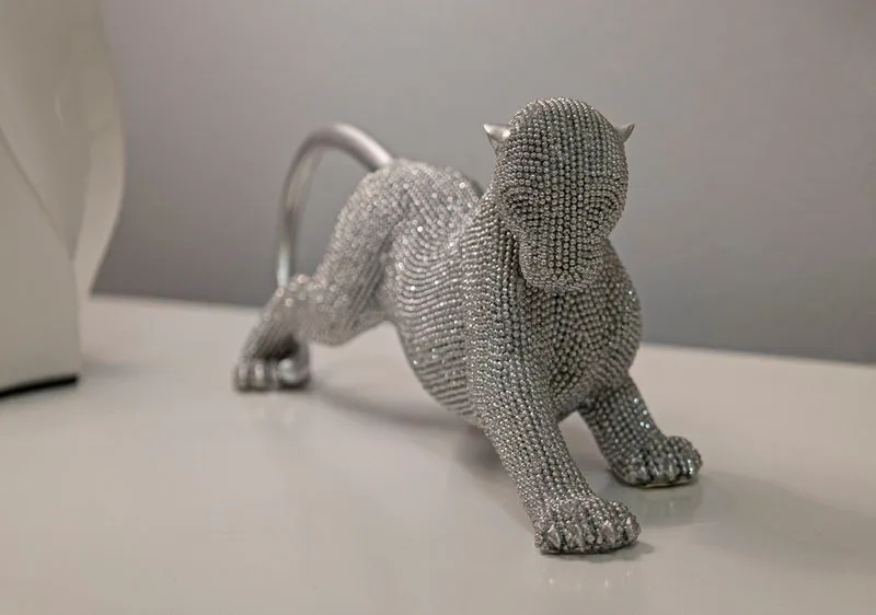 Decorazione Pantera Sparky 32x9x11 cm in Resina Argento