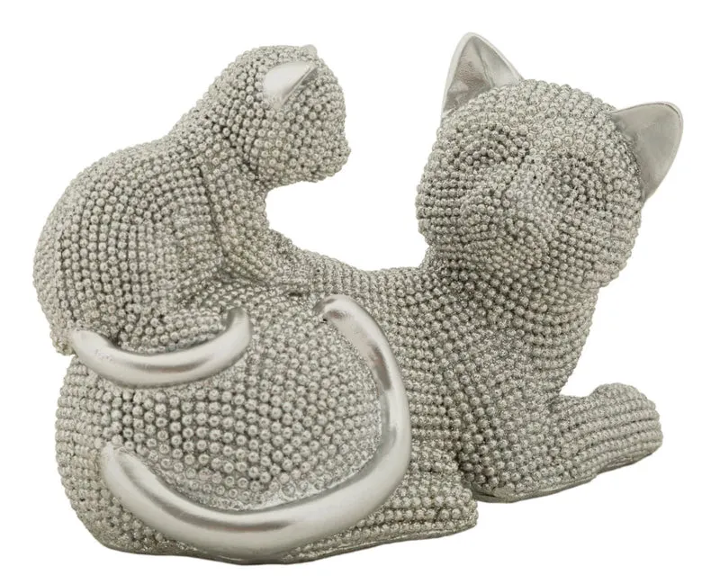 Decorazione Gatto Sparky con Cucciolo 19x9x13 cm in Resina Argento