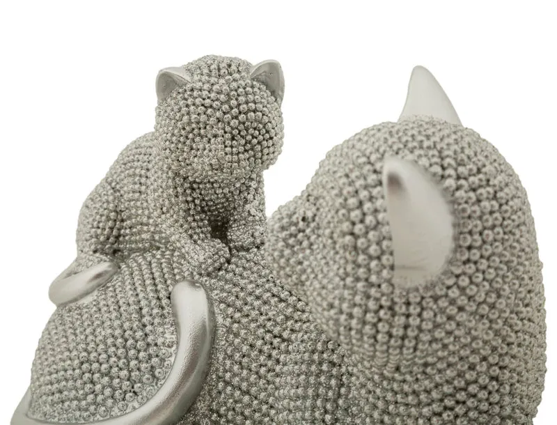 Decorazione Gatto Sparky con Cucciolo 19x9x13 cm in Resina Argento