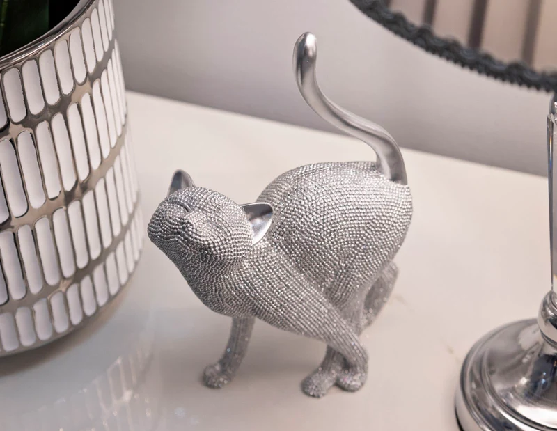 Decorazione Gatto Sparky 17,5x9x26 cm in Resina Argento