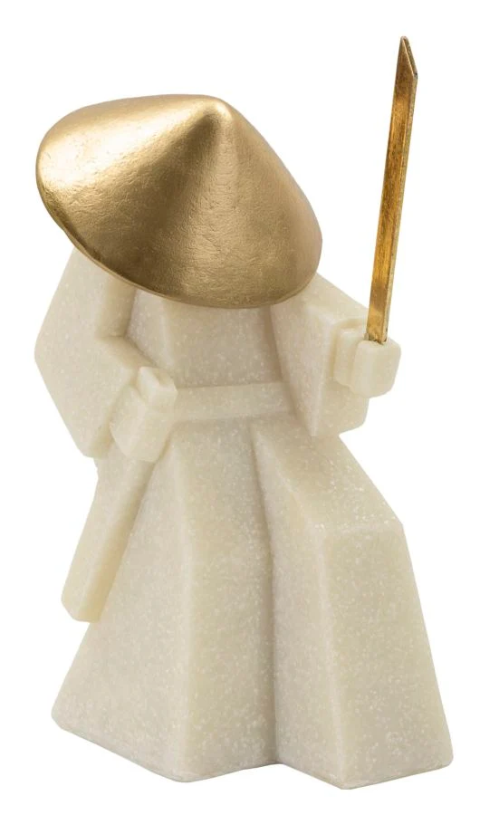 Decorazione Samurai Toku Quarzy 14x9x24,5 cm in Resina e Metallo Bianco e Oro