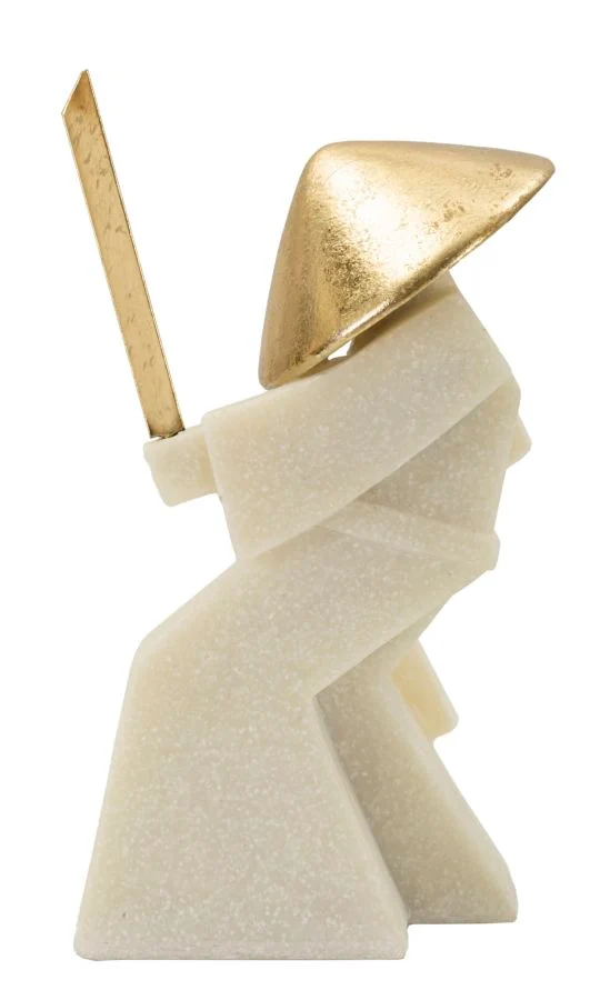 Decorazione Samurai Toku Quarzy 14x9x24,5 cm in Resina e Metallo Bianco e Oro
