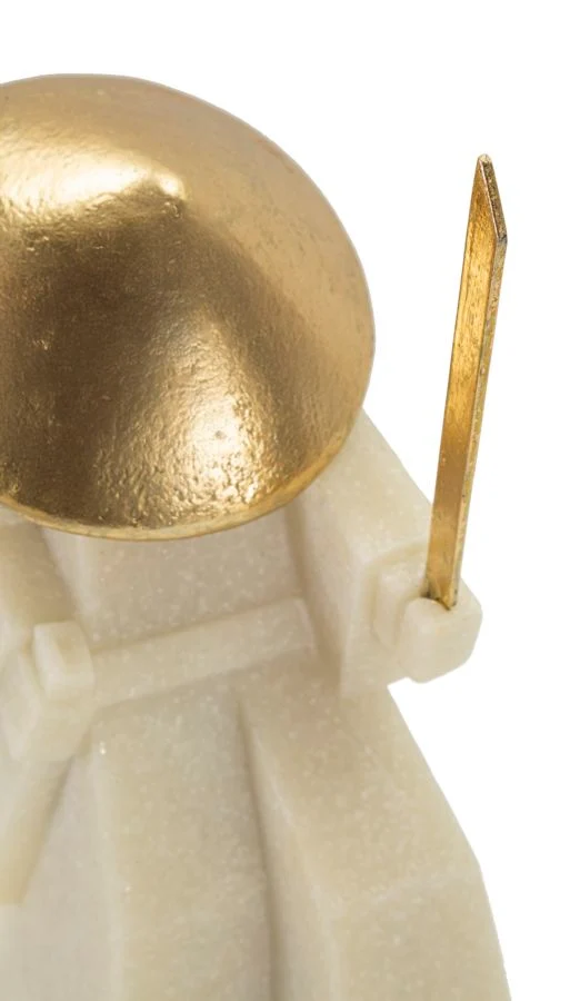 Decorazione Samurai Toku Quarzy 14x9x24,5 cm in Resina e Metallo Bianco e Oro