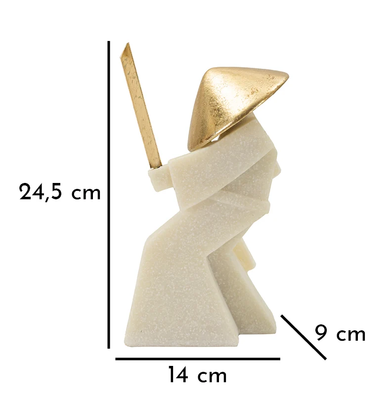 Decorazione Samurai Toku Quarzy 14x9x24,5 cm in Resina e Metallo Bianco e Oro