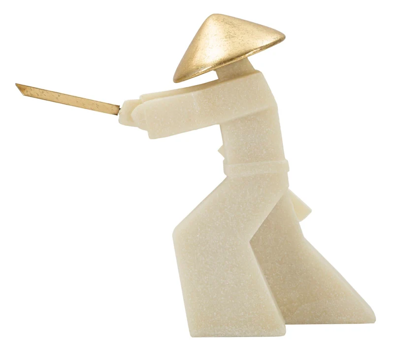 Decorazione Samurai Toku Quarzy 34x12x30 cm in Resina e Metallo Bianco e Oro