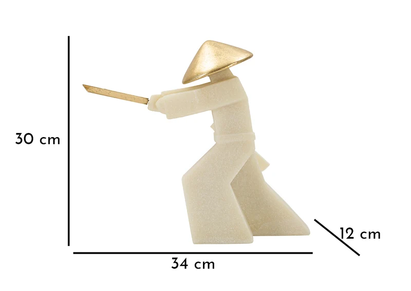 Decorazione Samurai Toku Quarzy 34x12x30 cm in Resina e Metallo Bianco e Oro