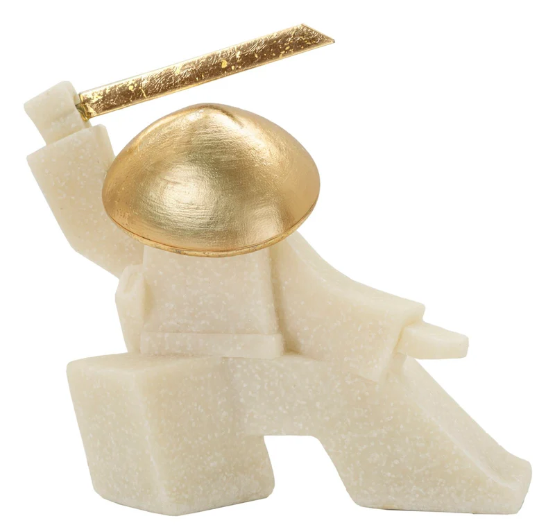 Decorazione Samurai Oda Quarzy 19x8x18 cm in Resina e Metallo Bianco e Oro