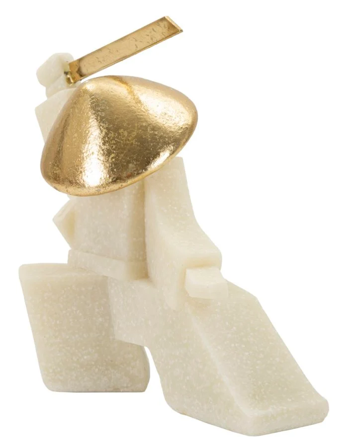 Decorazione Samurai Oda Quarzy 19x8x18 cm in Resina e Metallo Bianco e Oro