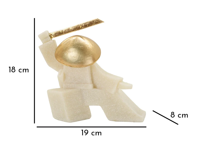 Decorazione Samurai Oda Quarzy 19x8x18 cm in Resina e Metallo Bianco e Oro