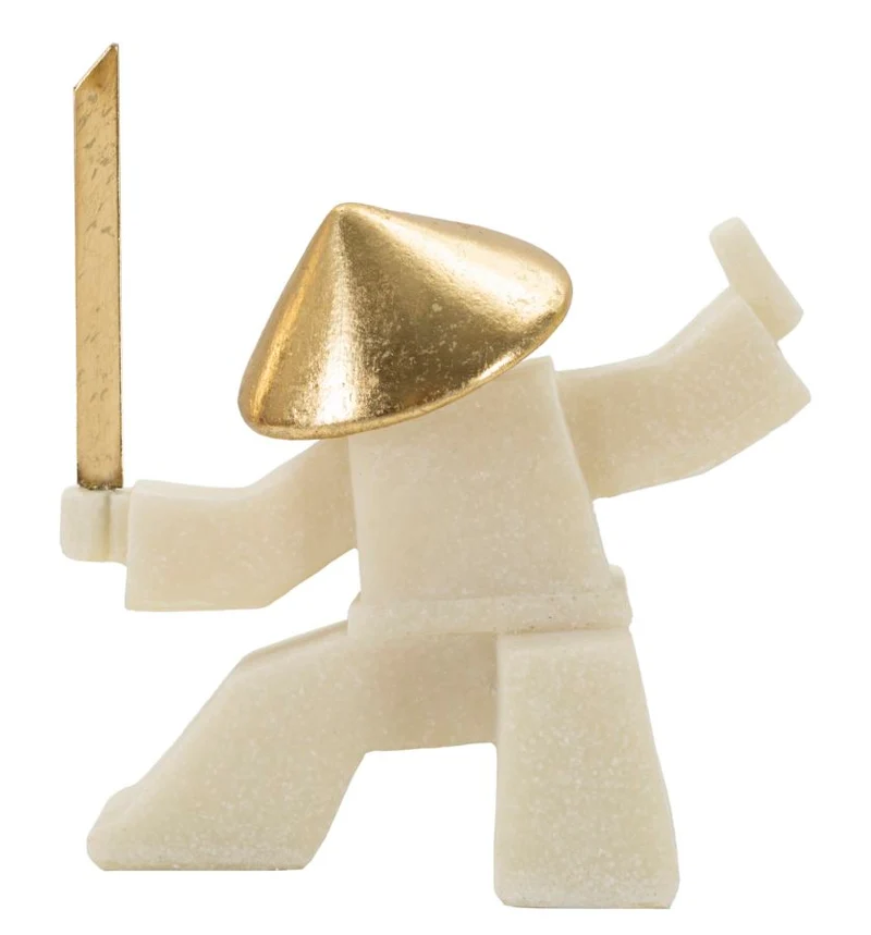 Decorazione Samurai Oda Quarzy 17x7,5x18,5 cm in Resina e Metallo Bianco e Oro