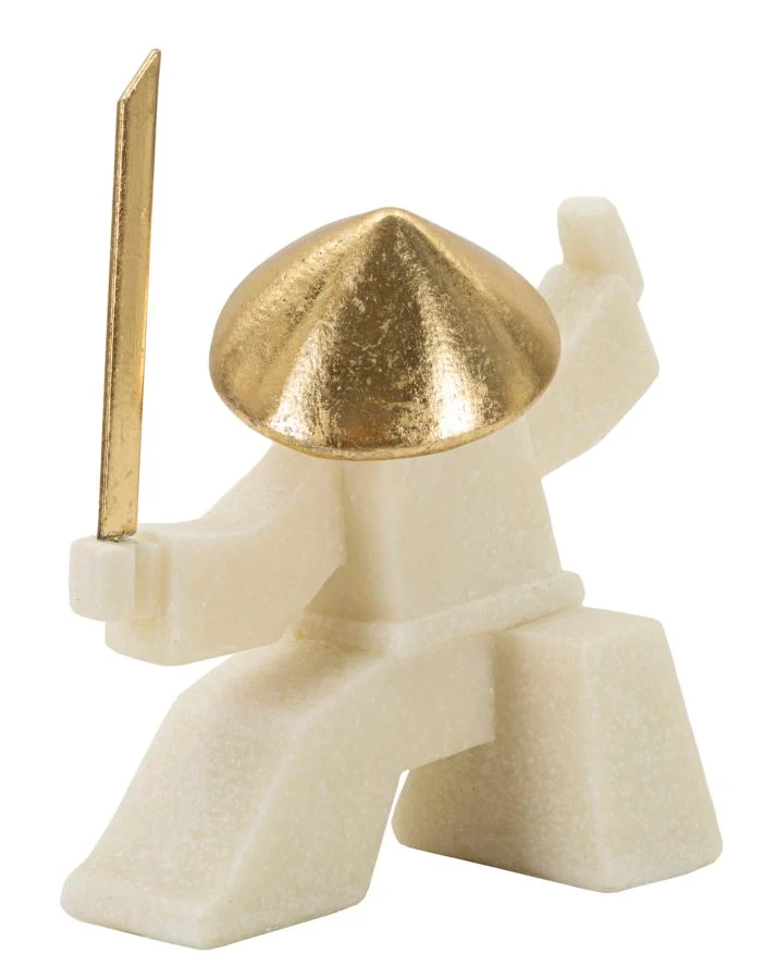 Decorazione Samurai Oda Quarzy 17x7,5x18,5 cm in Resina e Metallo Bianco e Oro