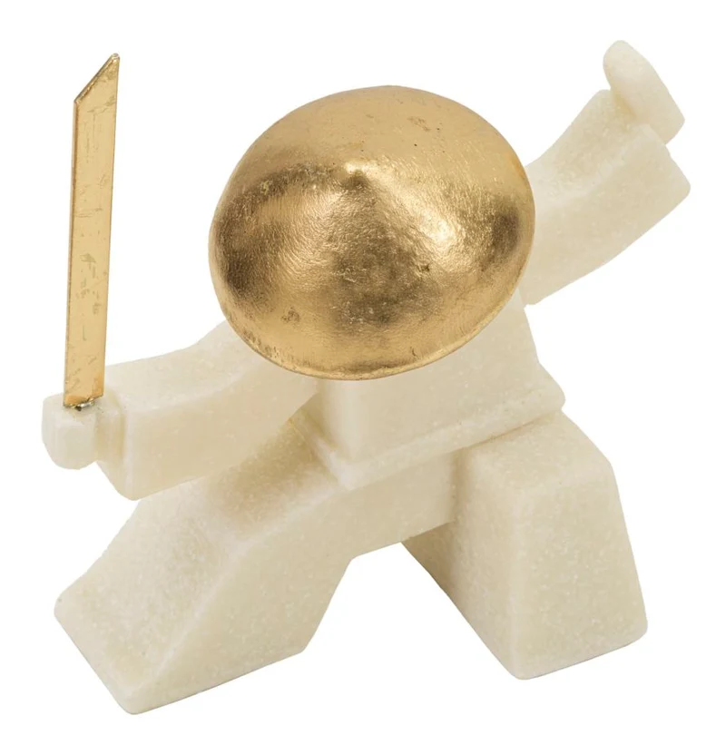 Decorazione Samurai Oda Quarzy 17x7,5x18,5 cm in Resina e Metallo Bianco e Oro