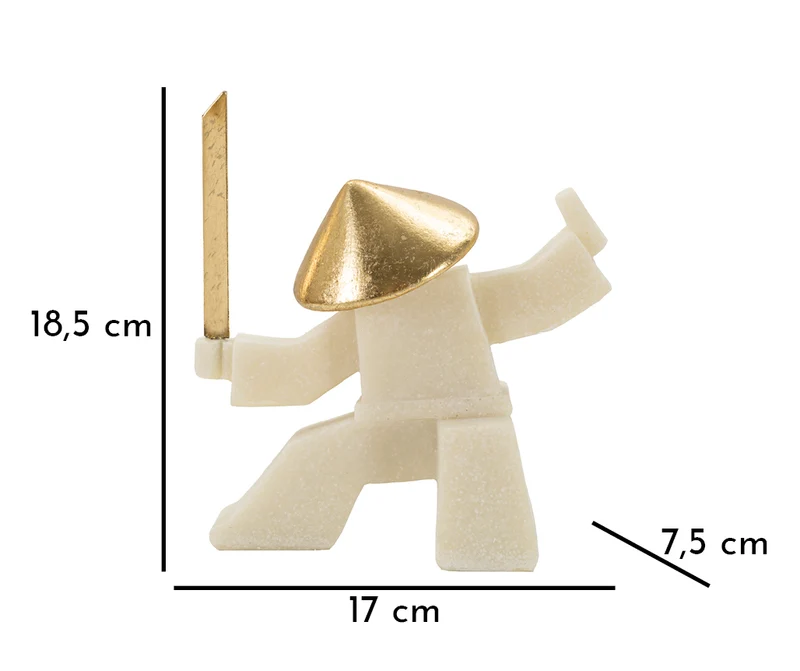 Decorazione Samurai Oda Quarzy 17x7,5x18,5 cm in Resina e Metallo Bianco e Oro