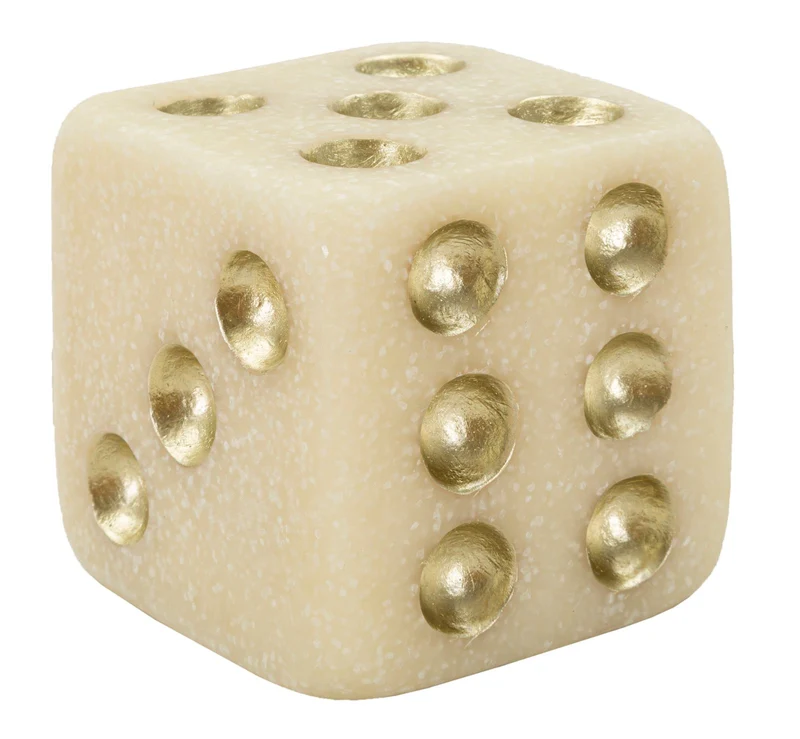 Decorazione Dado Quarzy 8x8x8 cm in Resina Bianco e Oro