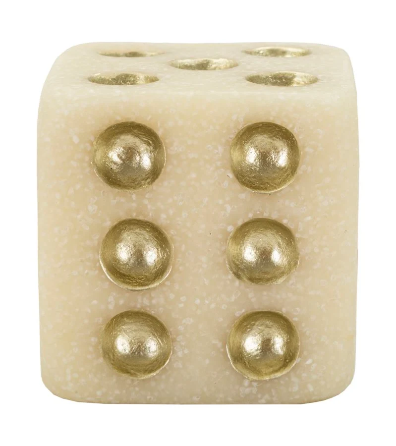 Decorazione Dado Quarzy 8x8x8 cm in Resina Bianco e Oro