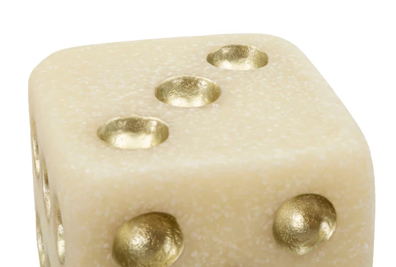 Decorazione Dado Quarzy 8x8x8 cm in Resina Bianco e Oro