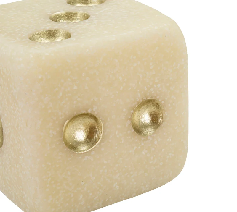 Decorazione Dado Quarzy 8x8x8 cm in Resina Bianco e Oro