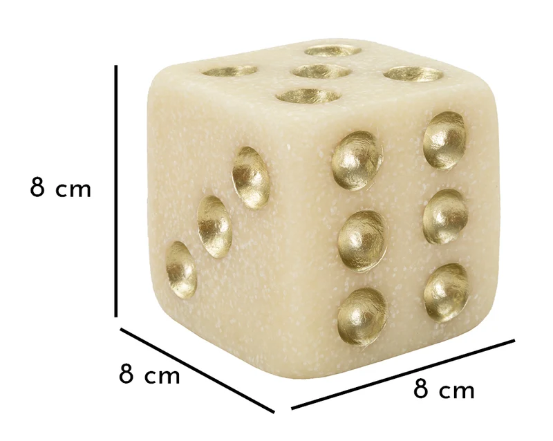 Decorazione Dado Quarzy 8x8x8 cm in Resina Bianco e Oro