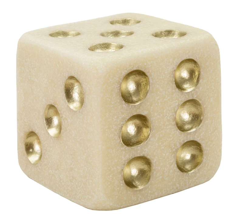 Decorazione Dado Quarzy 12x12x12 cm in Resina Bianco e Oro