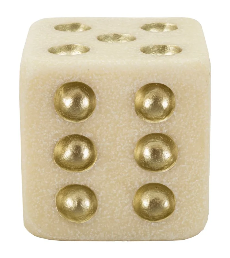 Decorazione Dado Quarzy 12x12x12 cm in Resina Bianco e Oro