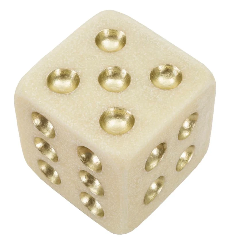 Decorazione Dado Quarzy 12x12x12 cm in Resina Bianco e Oro
