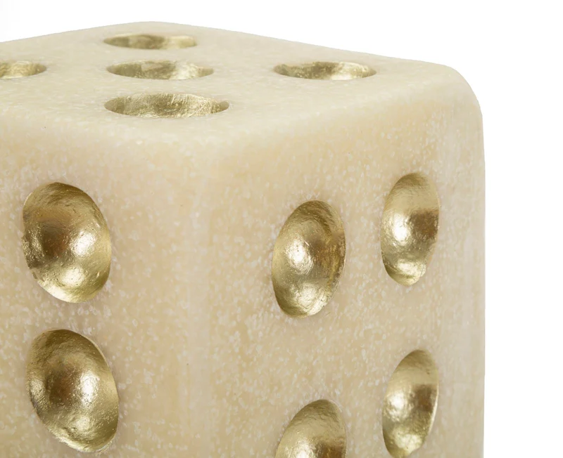 Decorazione Dado Quarzy 12x12x12 cm in Resina Bianco e Oro