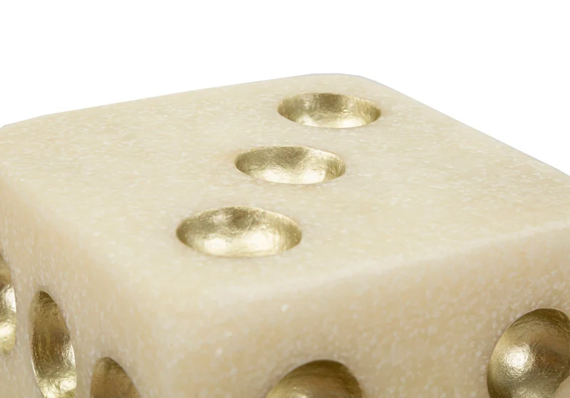 Decorazione Dado Quarzy 12x12x12 cm in Resina Bianco e Oro