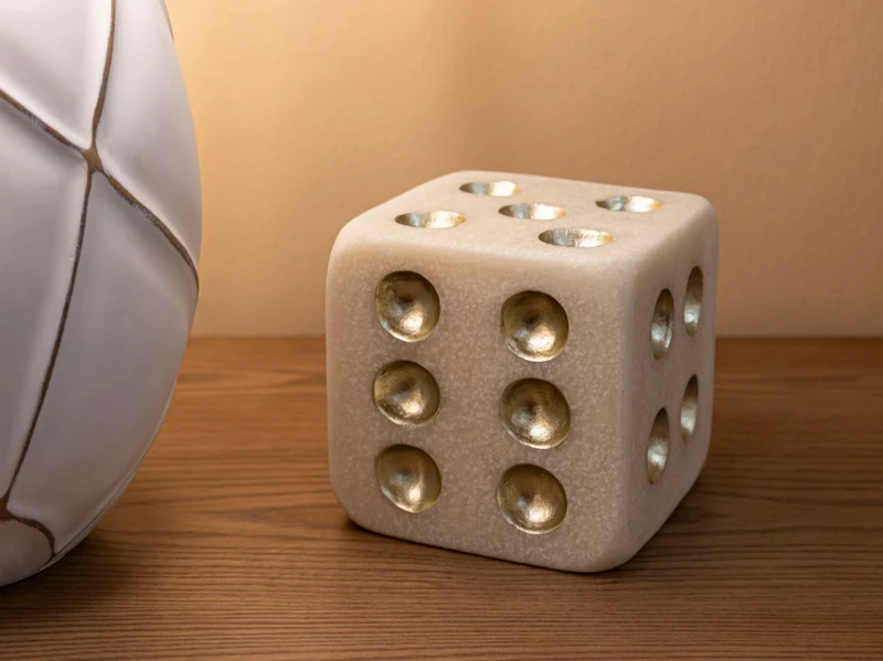 Decorazione Dado Quarzy 12x12x12 cm in Resina Bianco e Oro