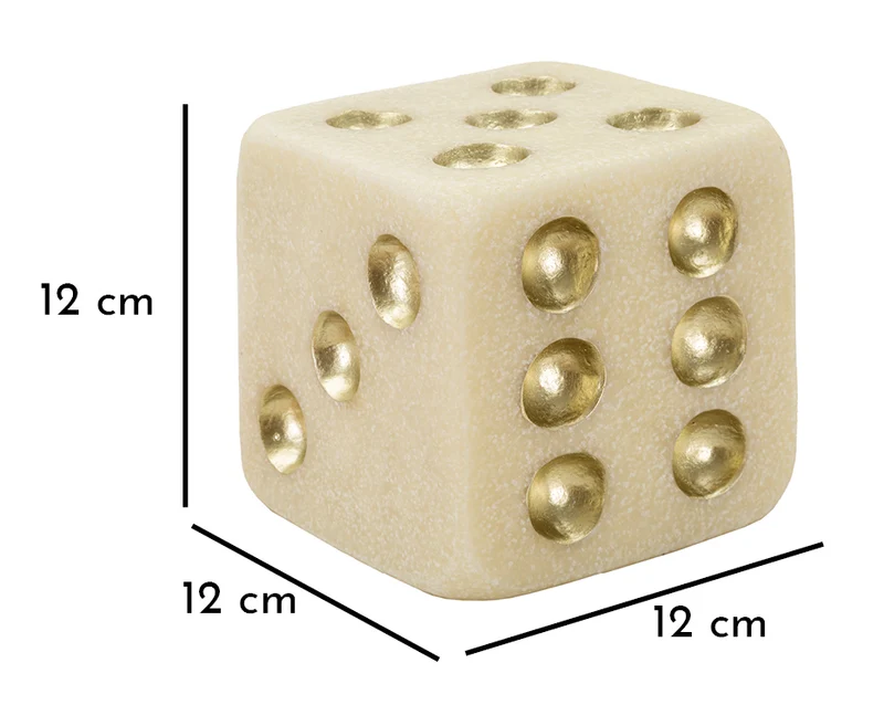Decorazione Dado Quarzy 12x12x12 cm in Resina Bianco e Oro