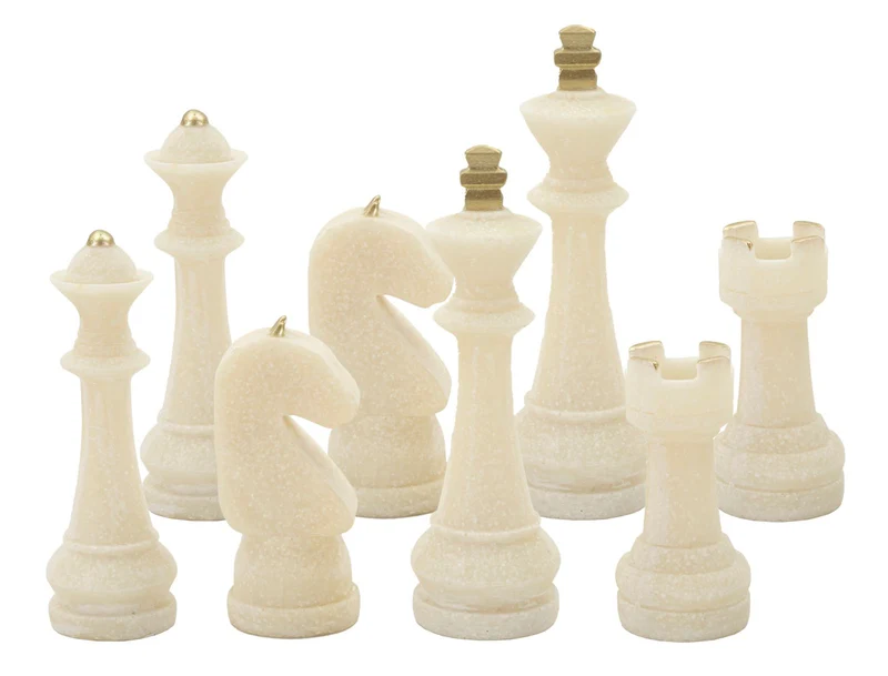 Set 8 Pezzi Decorazione Scacchi Quarzy Assortiti in Resina Bianco e Oro