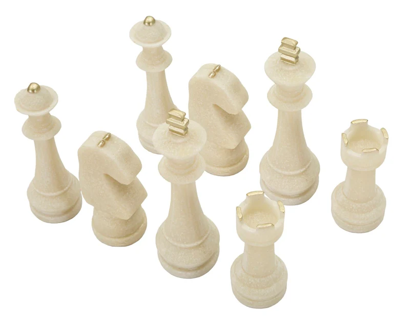 Set 8 Pezzi Decorazione Scacchi Quarzy Assortiti in Resina Bianco e Oro