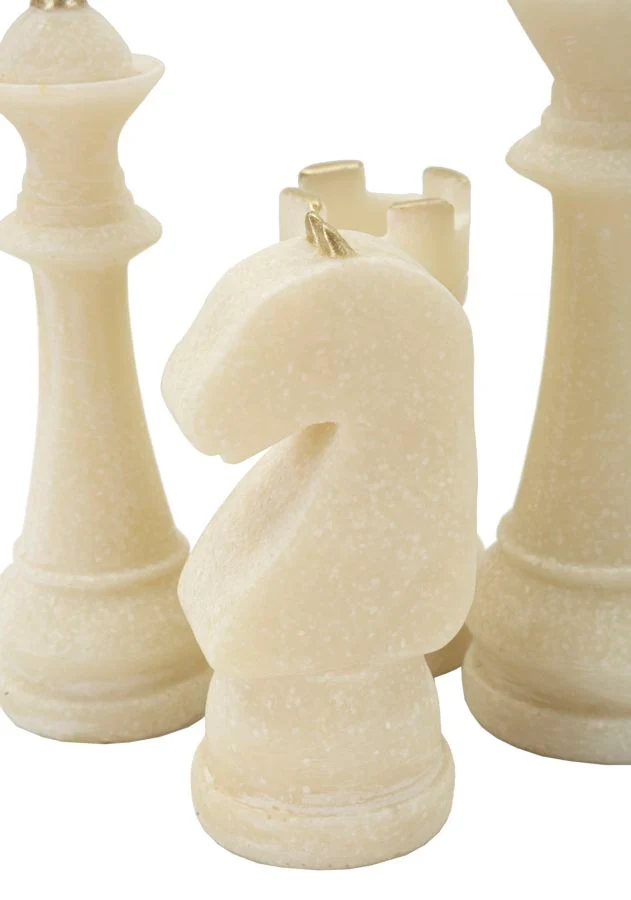 Set 8 Pezzi Decorazione Scacchi Quarzy Assortiti in Resina Bianco e Oro