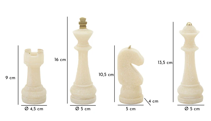 Set 8 Pezzi Decorazione Scacchi Quarzy Assortiti in Resina Bianco e Oro