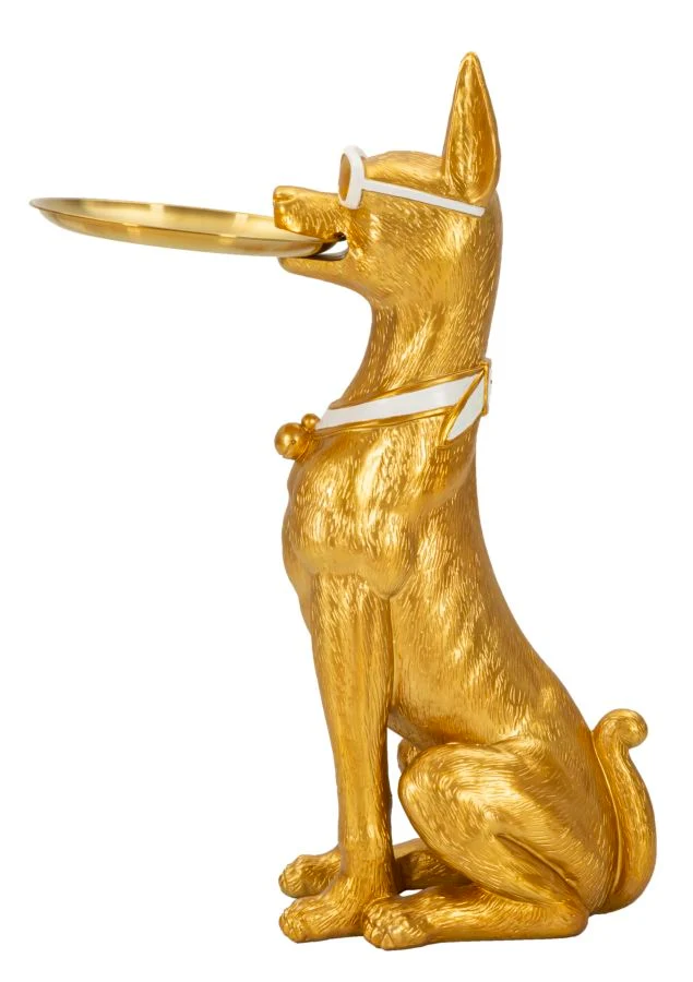 Decorazione Cane Pit Svuotatasche 27x51x74 cm in Resina e Metallo Oro