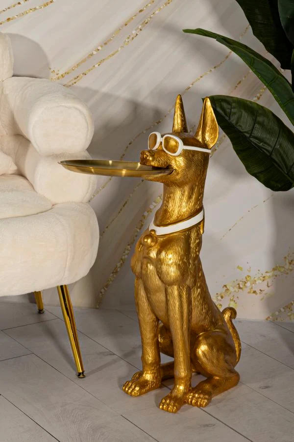 Decorazione Cane Pit Svuotatasche 27x51x74 cm in Resina e Metallo Oro