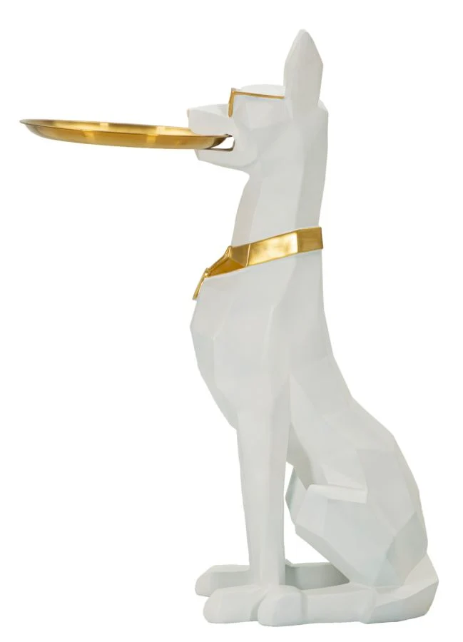 Decorazione Cane Ory Svuotatasche 27x51x74 cm in Resina e Metallo Bianco e Oro