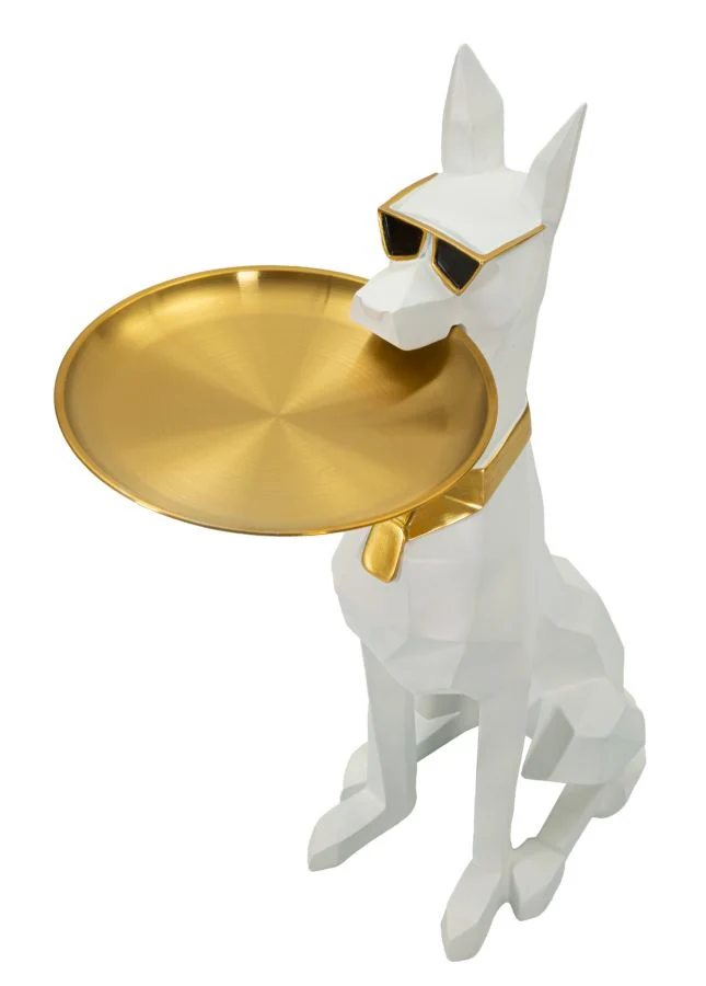 Decorazione Cane Ory Svuotatasche 27x51x74 cm in Resina e Metallo Bianco e Oro